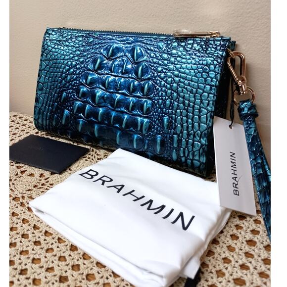 NWT Brahmin DAISY Leather Wristlet Clutch BLUE PATINA - Picture 4 of 8